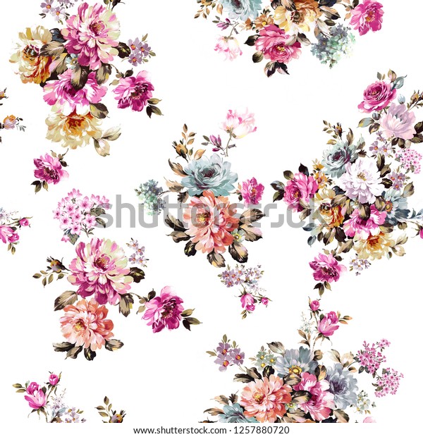 Seamless Duvet Cover Pattern Watercolor Flowers Stock Illustration