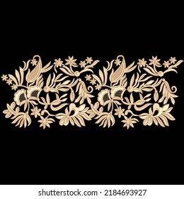 Seamless Embroidery Border Lace Design With Decorative Ornaments And Black Background