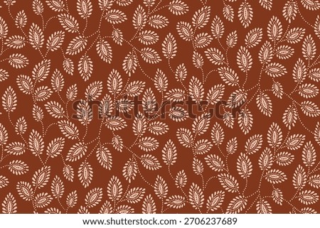 A seamless ethnic boho pattern featuring leaf-shaped motifs in warm terracotta tones. Perfect for textiles, wallpapers, fabrics, home decor, stationery and surface pattern design.