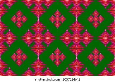 Seamless ethnic fabric pattern, purplish red floral pattern, Thai fabric pattern, carpet, wallpaper, curtain, clothing, wrap, batik, green background cloth pattern