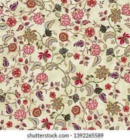 Seamless Ethnic Floral Pattern On Cream Stock Illustration 1392265589 ...