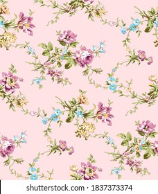 Seamless Fabric Pattern Pink Wildflowers On Stock Illustration ...