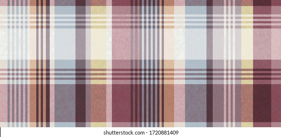 Seamless Fabric Texture Print.Plaid Check Pattern In Red, Beige, White, Dusty Blue And Black.