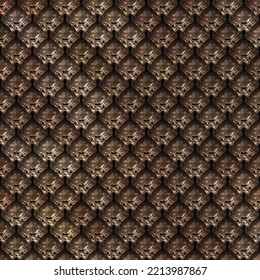 Seamless Fantasy Armour Texture. 3D Illustration. Metallic Pattern. Metal Plates Background.  Medieval Wallpaper. Textured Armor Surface.
