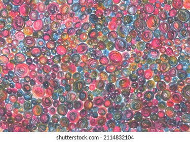 Seamless Fashion Pattern Bright Background Circles Balls Flowers Bubbles Pink Red Valentine's Day Love Foam Pencil Handmade Paper Summer Material Texture Comic Book Background