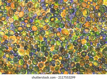 Seamless Fashion Pattern Bright Background Circles Balls Flowers Bubbles Green Purple Foam Pencil Handmade Paper Summer Material Texture Comic Book Background Abstraction Pattern