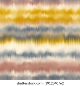 Seamless faux striped tie dye pattern swatch. High quality illustration. Multicolored hippie stripes of bleeding ink. Abstract digital design for fashion or other surface pattern printing.