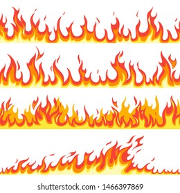 Seamless Fire Flame. Fires Flaming Pattern, Flammable Line Blaze Hot Temperature, Gas Blazing Wallpaper Cartoon Firewall Textured Frames Set