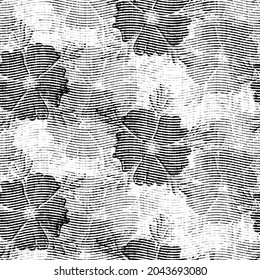 Seamless floral black white woven herringbone style texture. Two tone 50s monochrome pattern. Modern textile weave effect. Masculine broken line repeat jpg print. 
