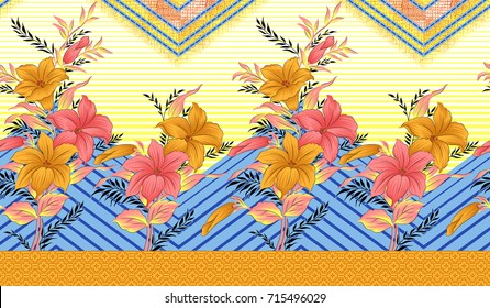 Seamless floral border for textile design