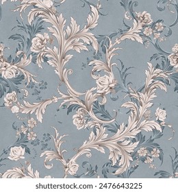 Seamless floral elegant pattern and background with graphic baroque elements and realistic roses - Powered by Shutterstock