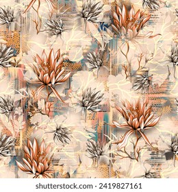Seamless floral pattern. Beautiful  abstract vintage flower and grunge background texture. Design print fabric 