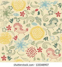 seamless floral pattern with birds