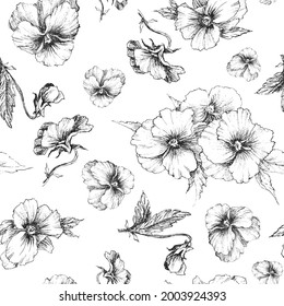 Seamless floral pattern with black and white pansies