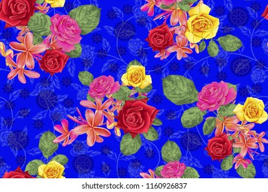 Seamless Floral Pattern With Bluebackground