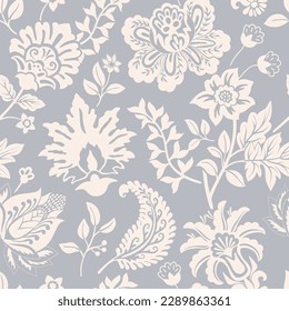 Seamless floral pattern. Climbing flowers wallpaper. Stylised plants, monochrome background. Design for wrapping paper, textile, fabric, wedding invitations, cover phone, web, rug, carpet. - Powered by Shutterstock