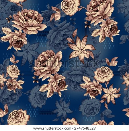 seamless floral pattern design. Dark base with 3d texture and colors of flower use in the pattern.