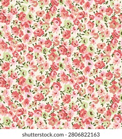 A seamless floral pattern featuring numerous pink roses on a white background
