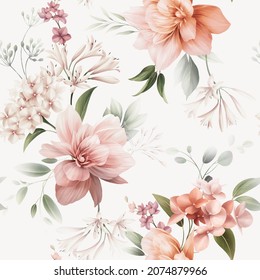 Seamless floral pattern with flowers on summer background, watercolor illustration. Template design for textiles, interior, clothes, wallpaper - Powered by Shutterstock