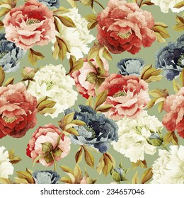 Seamless Floral Pattern Roses Watercolor Vector Stock Vector (Royalty ...