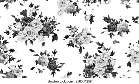 Seamless floral pattern with peonies, watercolor.
