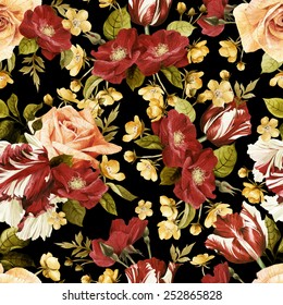 Ornate Seamless Pattern Vintage Peonies Roses Stock Vector (Royalty ...