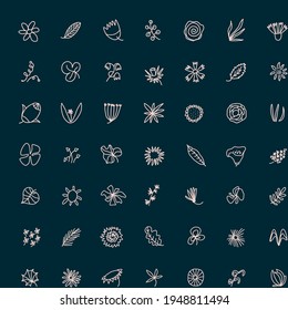 Seamless floral pattern. Small hand drawn plants on dark blue background.