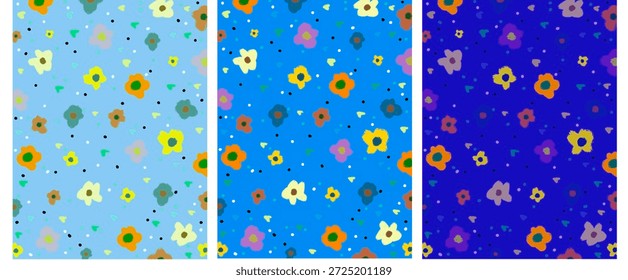 seamless floral pattern vector, floral pattern background, blue blooming flowers with organic designs, flower elements, flower patterns prints, abstract fun colorful art drawing unique simple and abstract designs, perfect for journal and diary cover designs