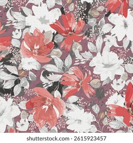 Seamless Flower and Leaf Pattern with Beautiful Color Harmony