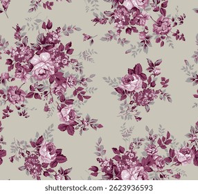 Seamless  flower pattern. Abstract pattern. Textile print pattern gray olive base Dark Red Working flower Draw
