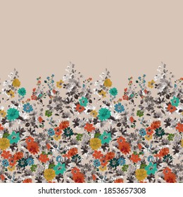 Seamless flowers border pattern, floral stripe illustration. 