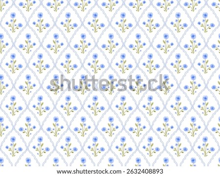 Seamless flowers frame locket pattern ,blue flowers bouquet vintage pattern in frame, Creative for textile and wallpaper design