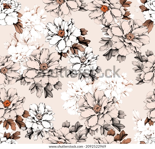 Seamless flowers pattern, hand draw floral pattern.