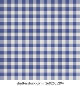 Seamless French Blue White Farmhouse Style Gingham Texture. Woven Linen Check Cloth Pattern Background. Tartan Plaid Closeup Weave Fabric For Kitchen Towel Material. Checkered Fiber Picnic Table Cloth