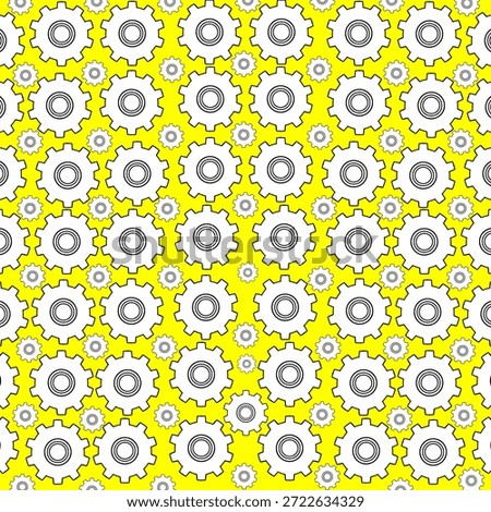 Seamless gear pattern background with simple line icon cogwheels on yellow background. Repeating mechanical and industrial vector design suitable for technology, engineering, manufacturing, and business concepts.