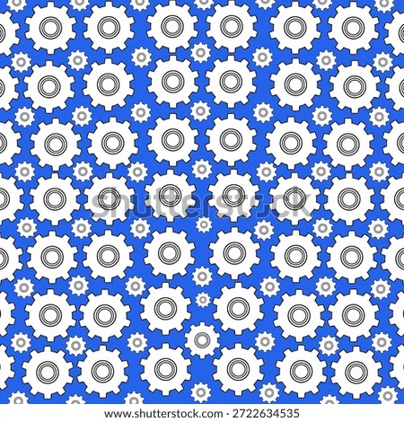 Seamless gear pattern background with simple line icon cogwheels on blue background. Repeating mechanical and industrial vector design suitable for technology, engineering, manufacturing, and business concepts.