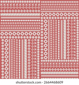 Seamless geometric ethnic border pattern background, inspired by traditional embroidery motifs, perfect for textile design, digital prints, home decor, and bohemian fashion styles.
