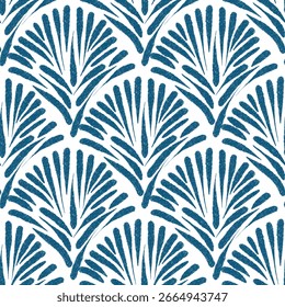 Seamless Geometric Palm Leaf Pattern in Blue
