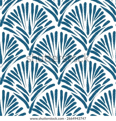 Seamless Geometric Palm Leaf Pattern in Blue