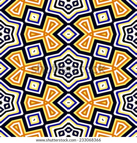 Seamless geometric pattern in black, blue, yellow, orange - illustration