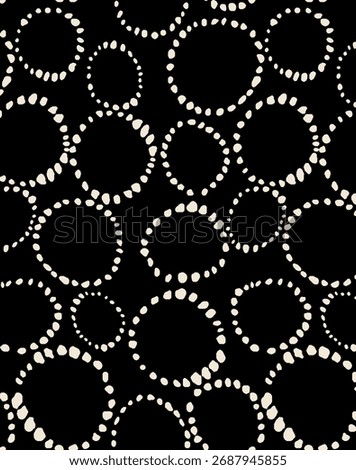 A seamless geometric pattern consisting of interlocking circles. Suitable for fabric, wallpaper, packaging, and backdrops.