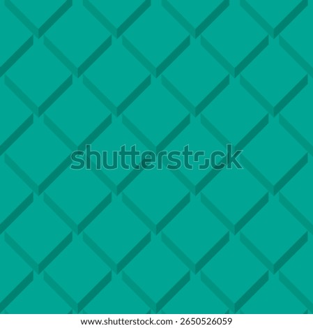 A seamless geometric pattern features interlocking diamond shapes in various shades of teal, creating a three-dimensional effect. The repetition and symmetry provide a modern and structured aesthetic.