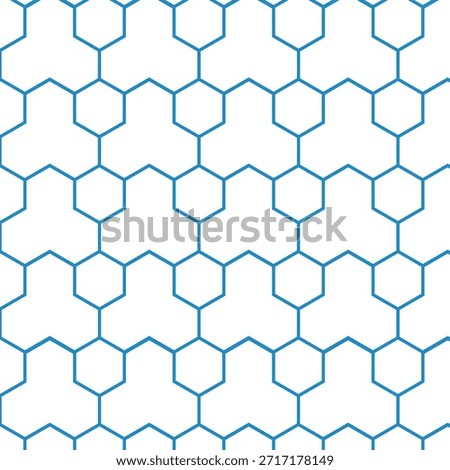 A seamless geometric pattern of interconnected blue hexagons on a white background.