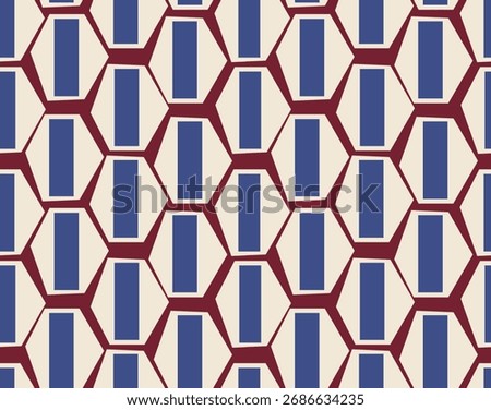A seamless geometric pattern of interlocking, overlapping patterns. Suitable for fabric, wallpaper, packaging, and backdrops.