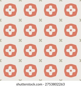 Seamless geometric pattern with red octagons and crosses