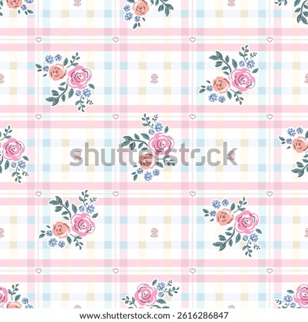 seamless geometric vector flower pattern on checks background