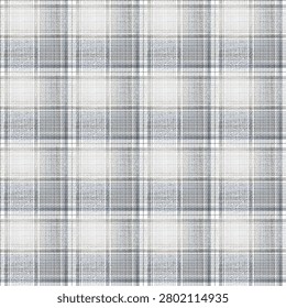 Seamless glen plaid pattern in light grey, white, and subtle slate blue. Classic houndstooth textured woven check fabric background for menswear, apparel, and home decor.