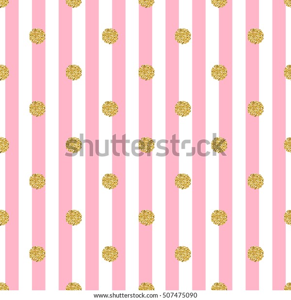 ピンクのストライプの背景にシームレスな金色のドットギラギラのパターン のイラスト素材