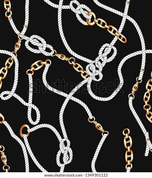 シームレスな金の鎖とロープの柄 のイラスト素材 1349301122