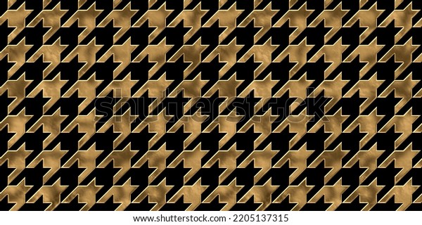 Seamless golden houndstooth or dogtooth\
pattern. Vintage gold plated relief sculpture on dark black\
background. Modern elegant metallic luxury backdrop. Maximalist\
gilded age wallpaper 3D\
rendering\
